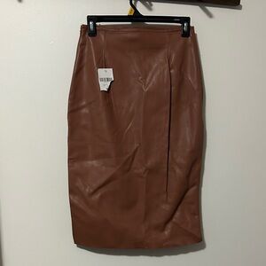Elegant Brown Faux Leather‎ Skirt size M